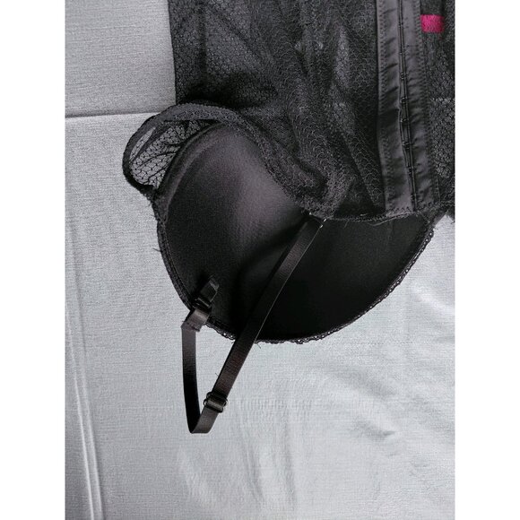 Seven Til Midnight Sheer Bustier Top with Garter Straps 1X/2X Black Bows - Picture 6 of 9